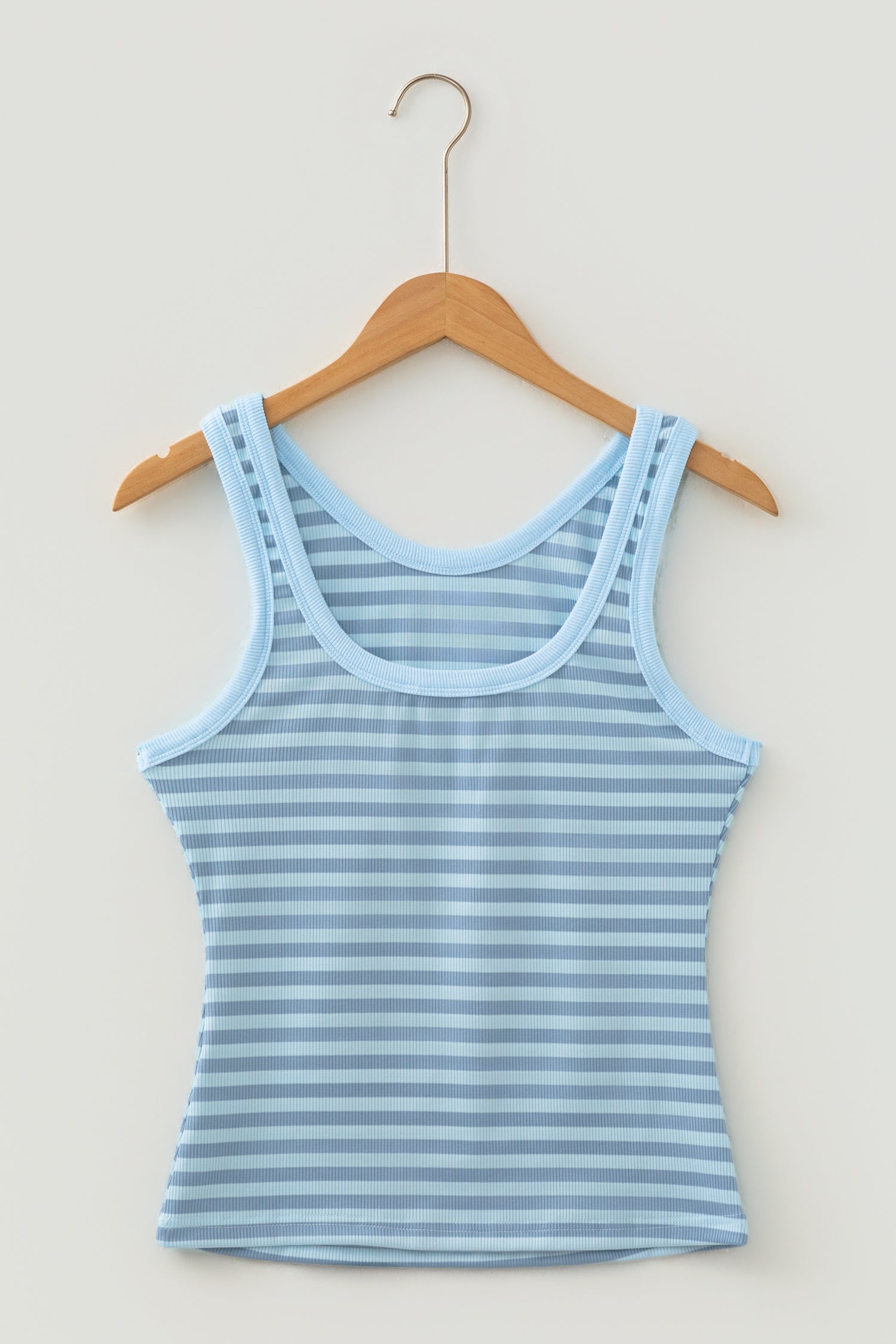 Sky Blue Stripe Ribbed Knit Slim Tank Top