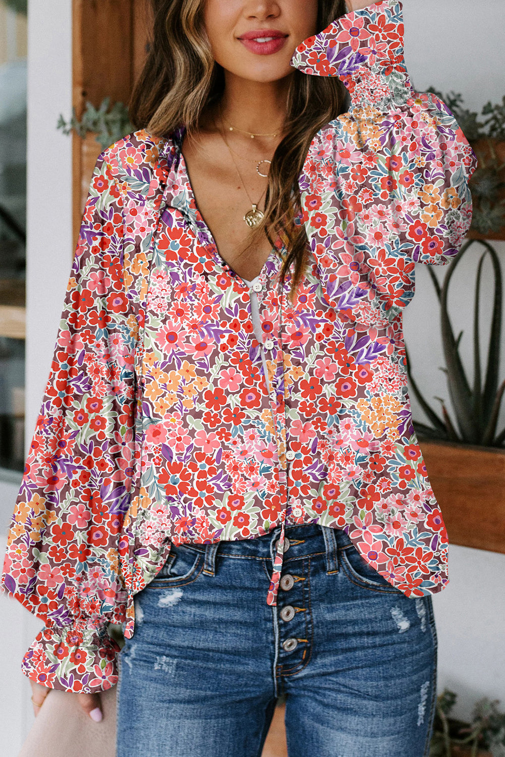 Pink Cakewalk Floral Smocked Blouse