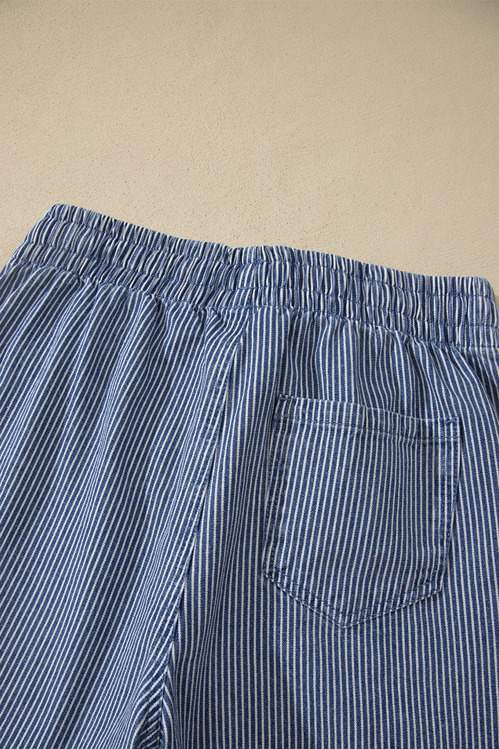Sky Blue Stripe Drawstring Elastic Waist Casual Denim Shorts