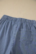 Sky Blue Stripe Drawstring Elastic Waist Casual Denim Shorts