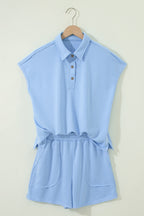 Banana Cream Loose Polo Tee Elastic Waist 2pcs Short Set