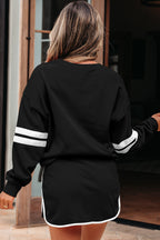 Orange Varsity Stripe Detail Drop Shoulder Pullover Mini Skort Set