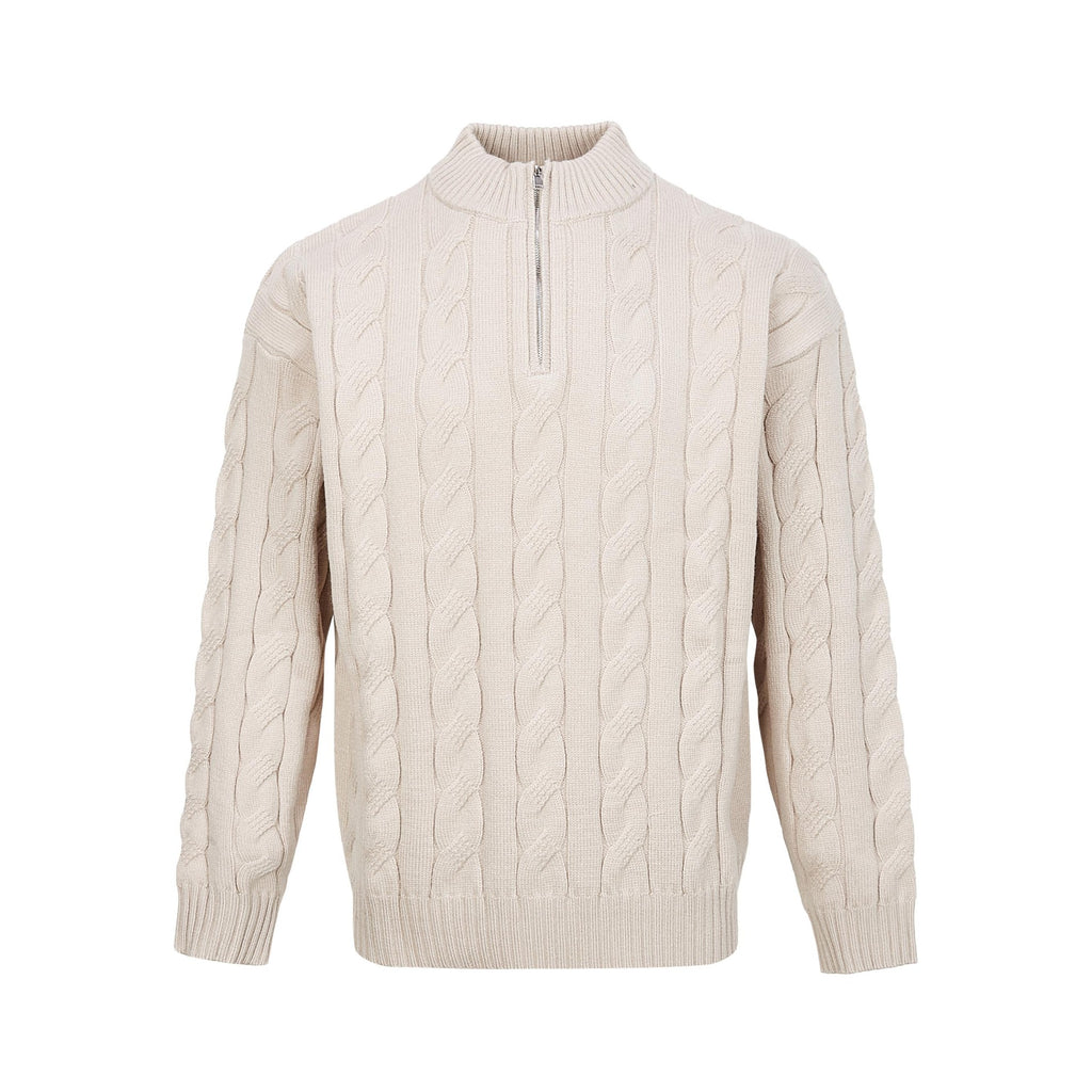 Men's Loose Fit Rich Man Hemp Pattern Coarse Knit Sweater