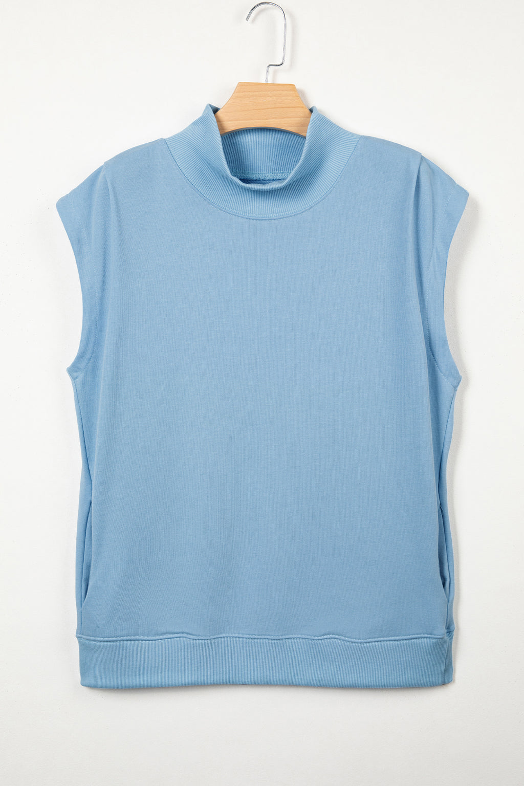 Pink Solid Color High Neck Cap Sleeve Loose Top