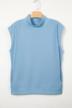 Pink Solid Color High Neck Cap Sleeve Loose Top