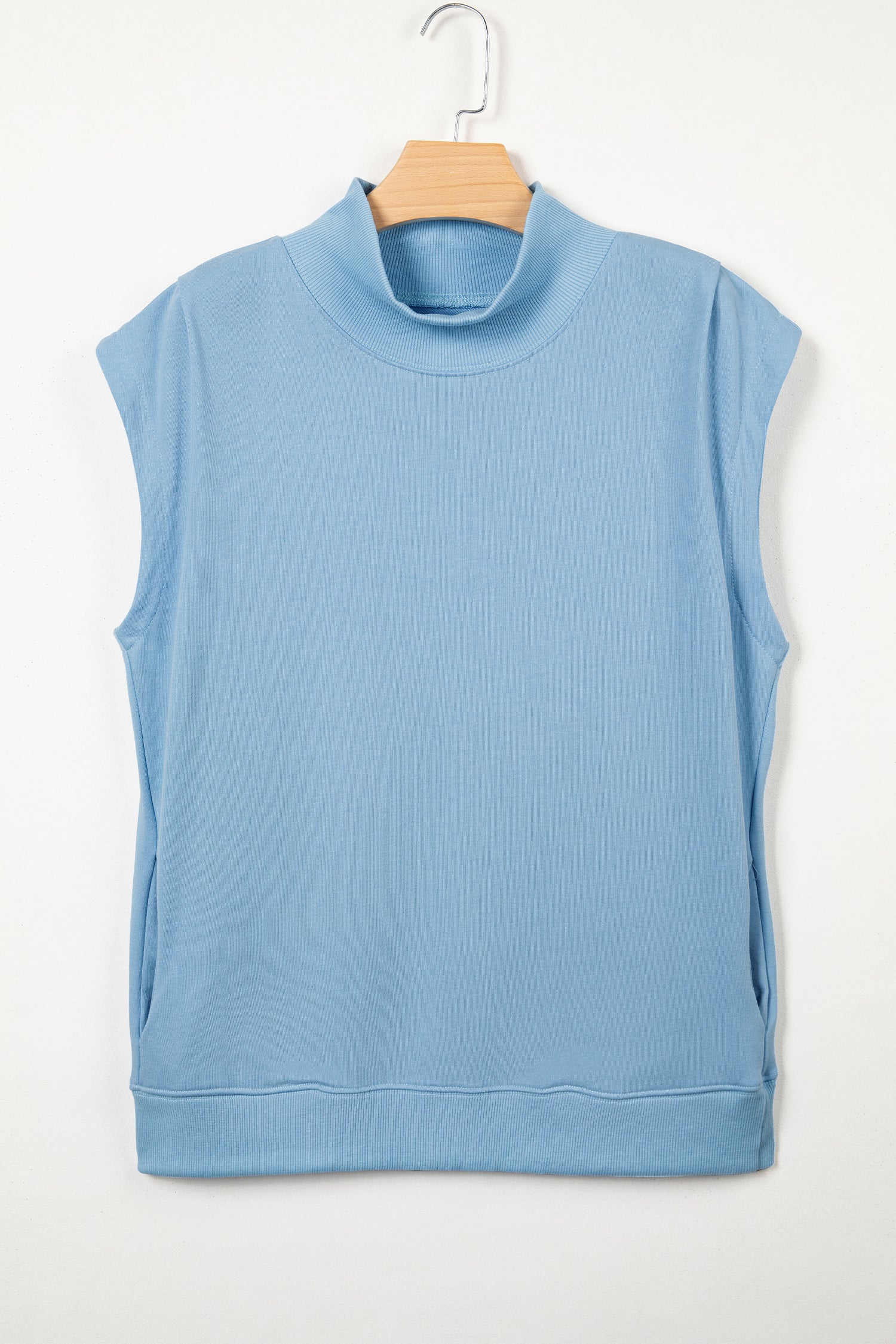 Pink Solid Color High Neck Cap Sleeve Loose Top