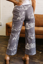 Gray Wild West Riding Vintage Printed Shift Jeans