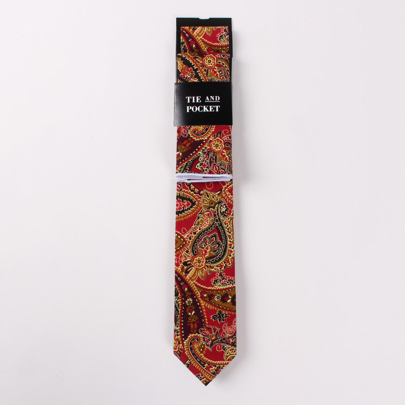 Necktie Suit Printed Cotton Necktie Pocket Towel Trendy Two Piece Set