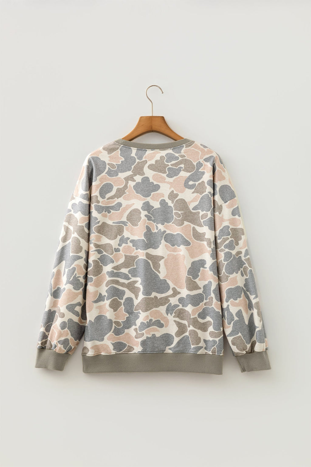Multicolour Camo Print Ribbed Trim Casual Pullover Sweatshirt