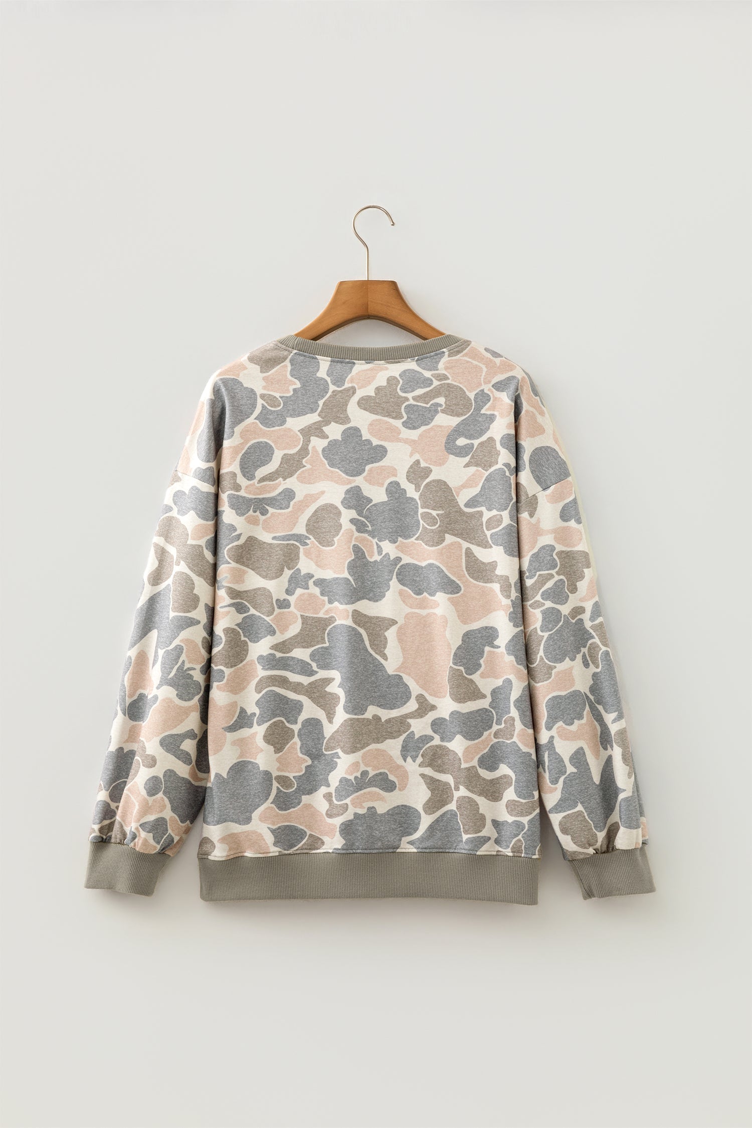 Multicolour Camo Print Ribbed Trim Casual Pullover Sweatshirt