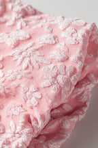 Iceland Blue Floral Textured Jacquard Puff Sleeve Blouse