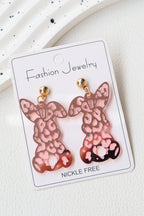 Pink Leopard Bunny Acrylic Earrings