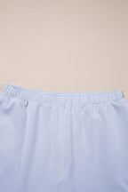 Beau Blue Puff Sleeve Pearl Embellished Scallop Trim Top 2 Piece Skort Set