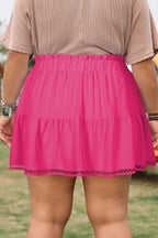 Parchment Plus Size Frilled Elastic Waist Lace Trim Boho Ruffled Shorts