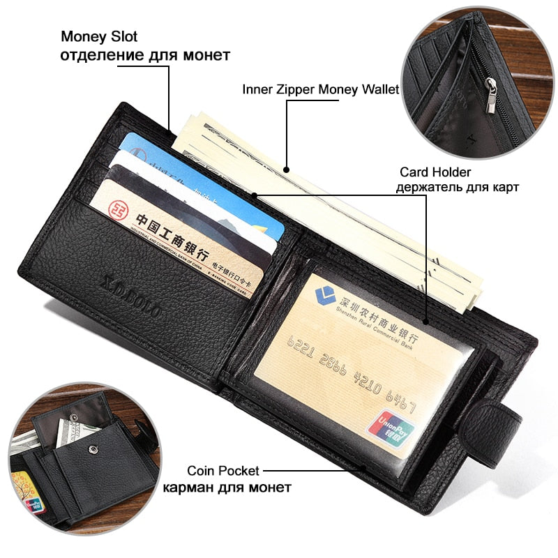 X.D.BOLO Men’s Genuine Cowhide Leather Wallet with Coin Pocket