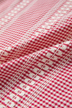 Brown Western Pony Embroidered Yoke Puff Sleeve Gingham Blouse