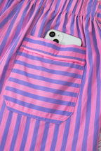 Sky Blue Stripe Elastic Waist Ruffle Trim Casual Shorts