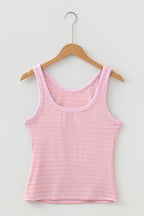 Sky Blue Stripe Ribbed Knit Slim Tank Top