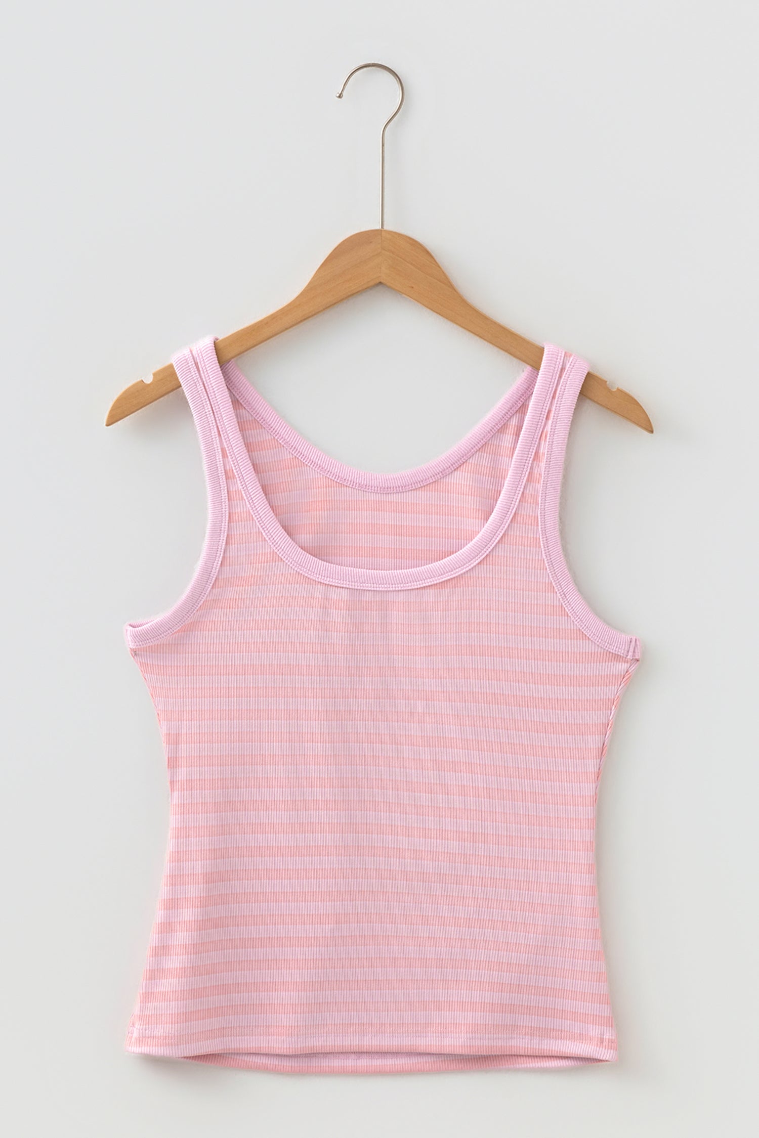 Sky Blue Stripe Ribbed Knit Slim Tank Top