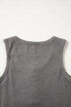 Coffee Vintage Distressed Ribbed Mineral Wash Tank Top