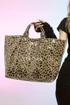 Rose Red Leopard PU Leather Water Proof Tote Bag