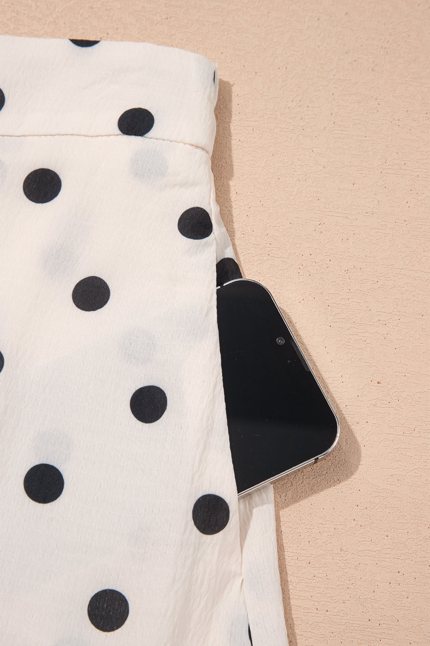 White Polka Dot Ruffled Slit Maxi Skirt