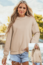 Dark Blue Oversize Drop Shoulder Reversible Mock Neck Sweatshirt
