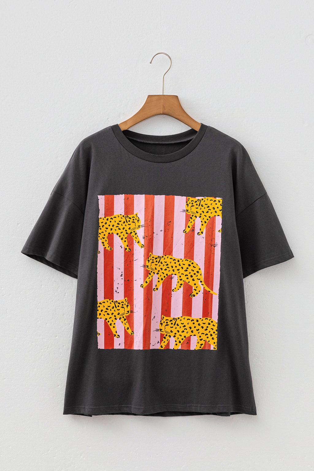 White Cheetah Striped Print Retro Fashion Graphic Tee
