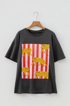 White Cheetah Striped Print Retro Fashion Graphic Tee