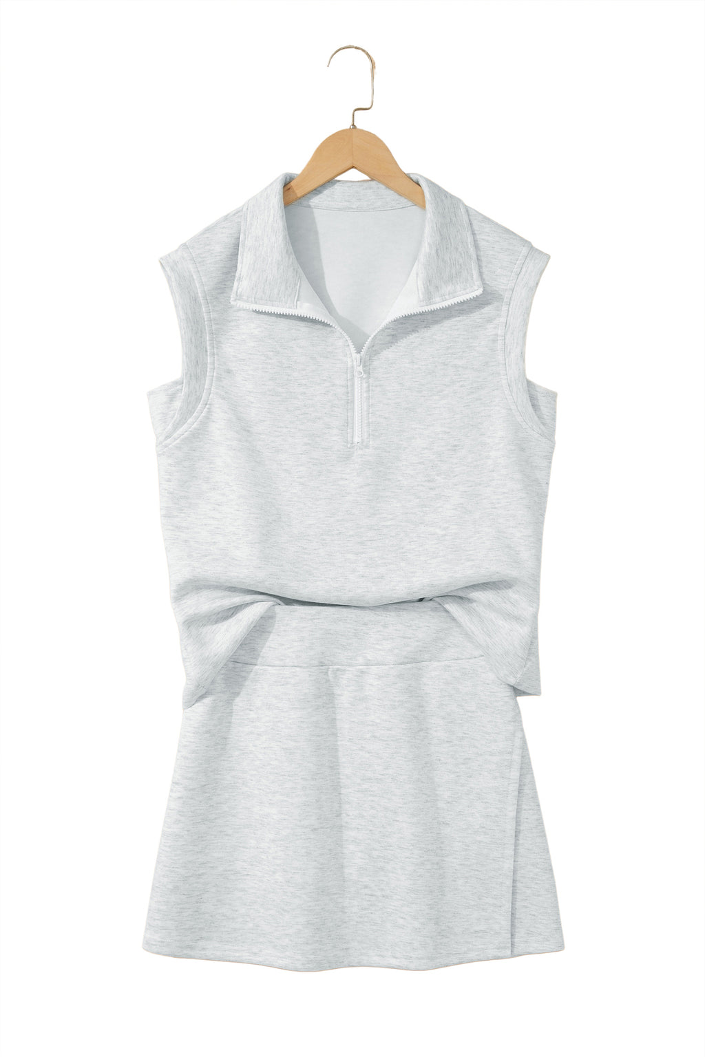 Light Grey Solid Color Sleeveless Zipper Tank and Skort Set