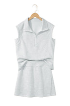 Light Grey Solid Color Sleeveless Zipper Tank and Skort Set