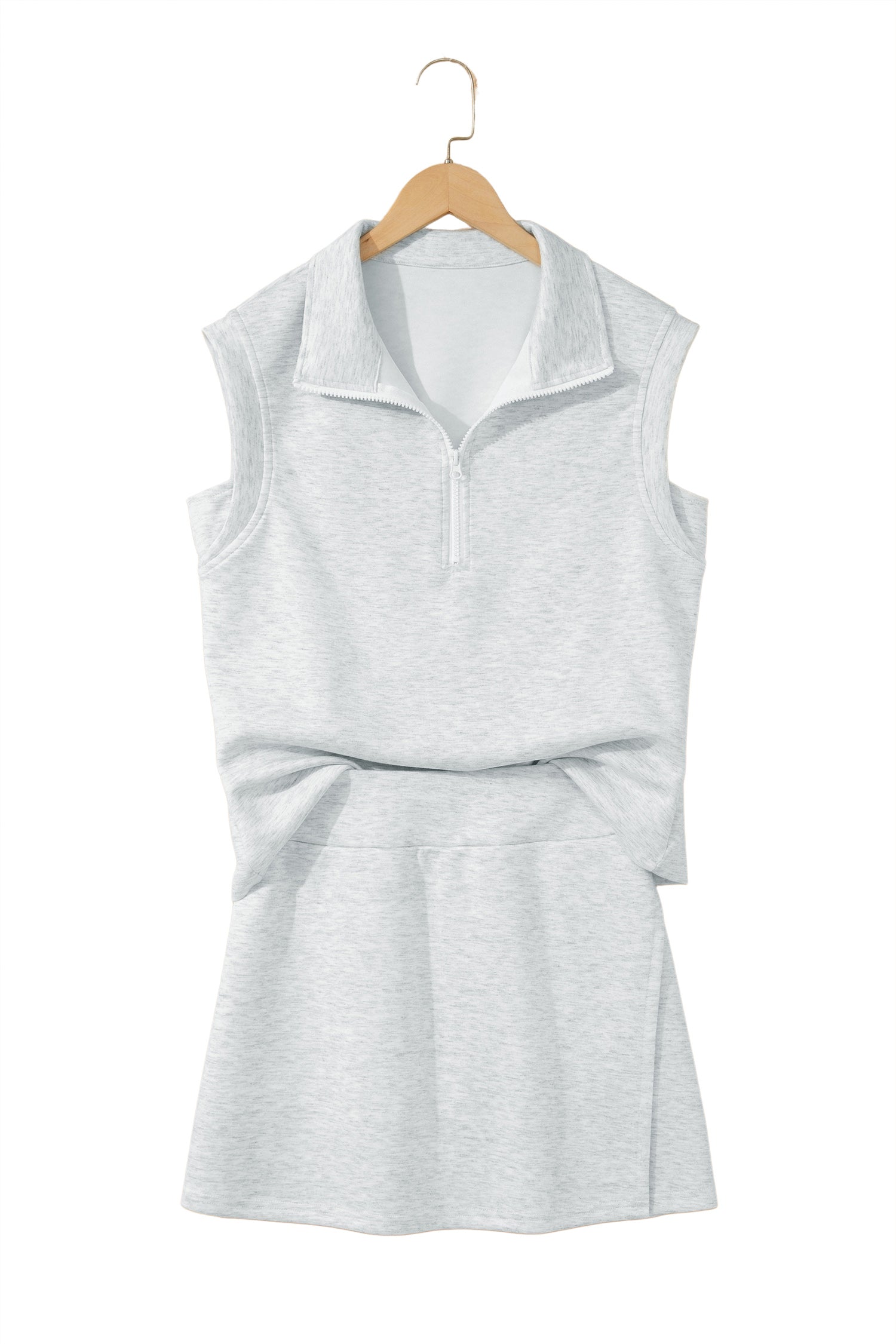 Light Grey Solid Color Sleeveless Zipper Tank and Skort Set