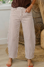 Khaki Stripe Casual Barrel Jeans