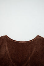 Chicory Coffee Solid Color Velvet V Neck Long Sleeve Tiered Mini Dress