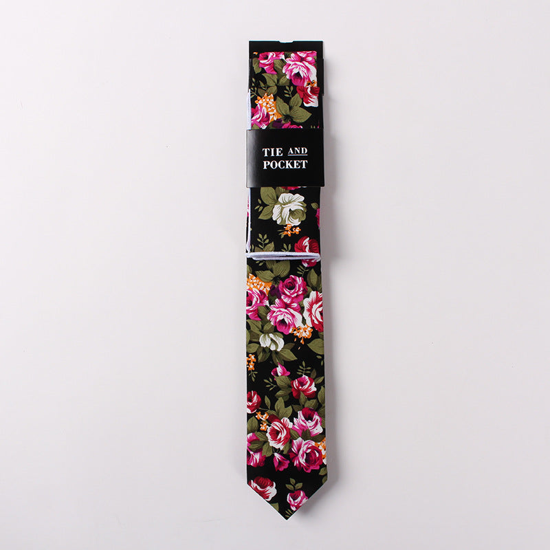 Necktie Suit Printed Cotton Necktie Pocket Towel Trendy Two Piece Set