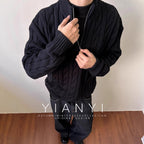 Men's Loose Fit Rich Man Hemp Pattern Coarse Knit Sweater