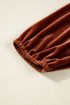 Clay Elastic V Neck Puff Sleeve Short Velvet Dress