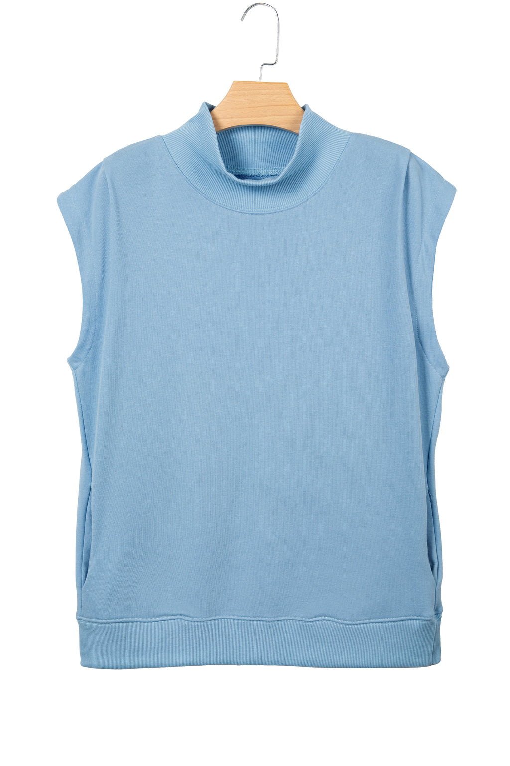 Pink Solid Color High Neck Cap Sleeve Loose Top