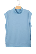 Pink Solid Color High Neck Cap Sleeve Loose Top