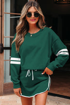 Orange Varsity Stripe Detail Drop Shoulder Pullover Mini Skort Set