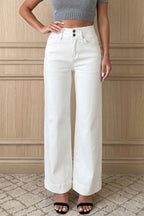 White 2-Button High Waist Wide Leg Jeans