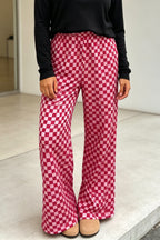 Rose Elastic Waist Plaid Full-length Shift Pants