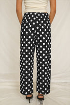 White Polka Dot Print Patched Pocket Mid-rise Straight Leg Pants