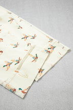 Beige Stylish Mallard Printed Cuffed Hem Shift Jeans