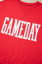 Fiery Red GAMEDAY Embroidered Patch Pattern Casual Shift Sweatshirt