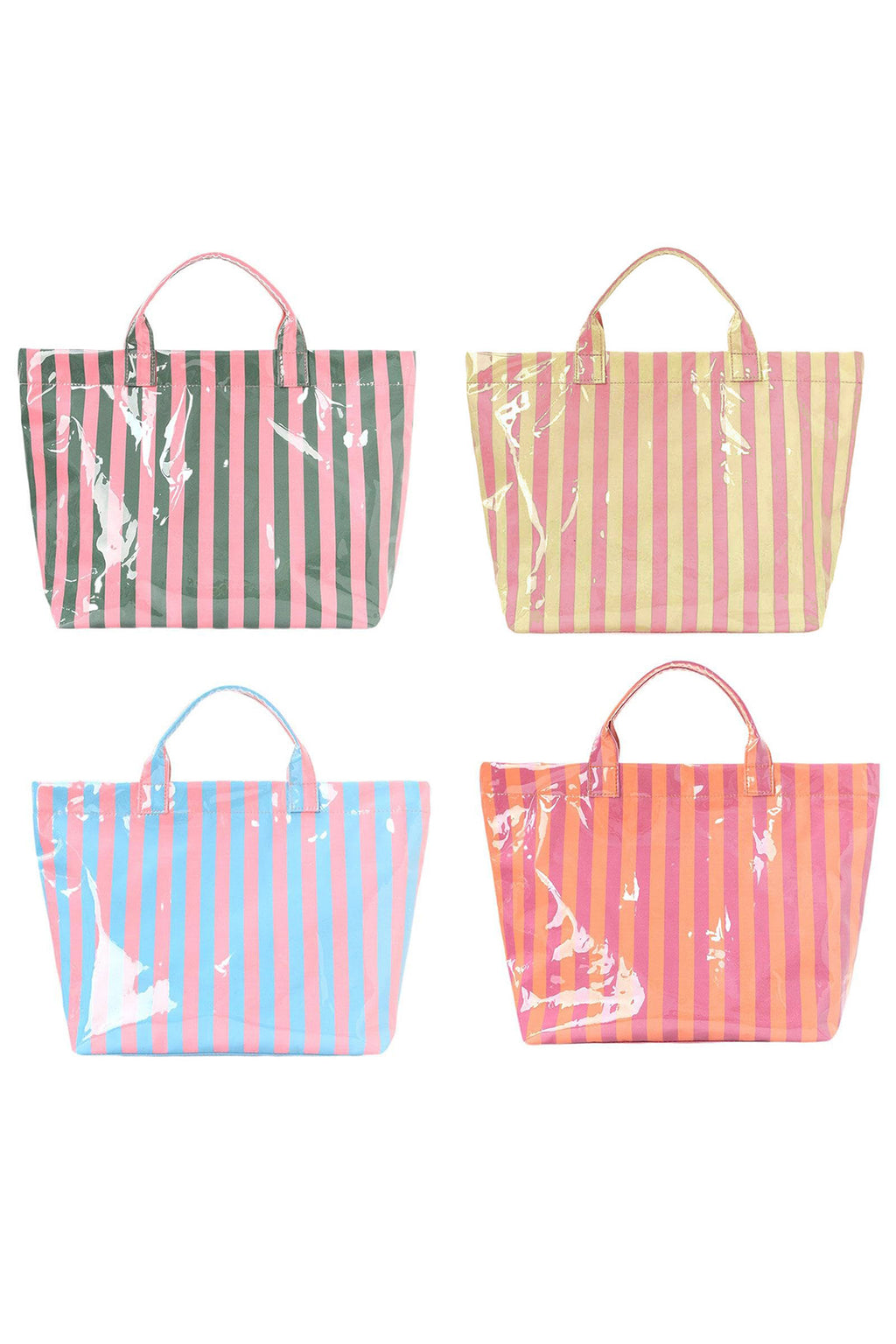 Blackish Green Glossy Striped Vinyl Large Tote Bag