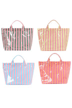 Blackish Green Glossy Striped Vinyl Large Tote Bag