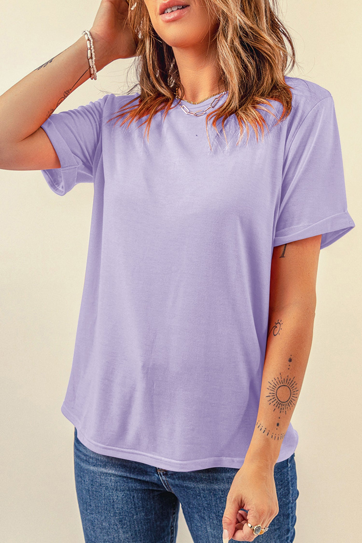 Orange Casual Plain Crew Neck Tee