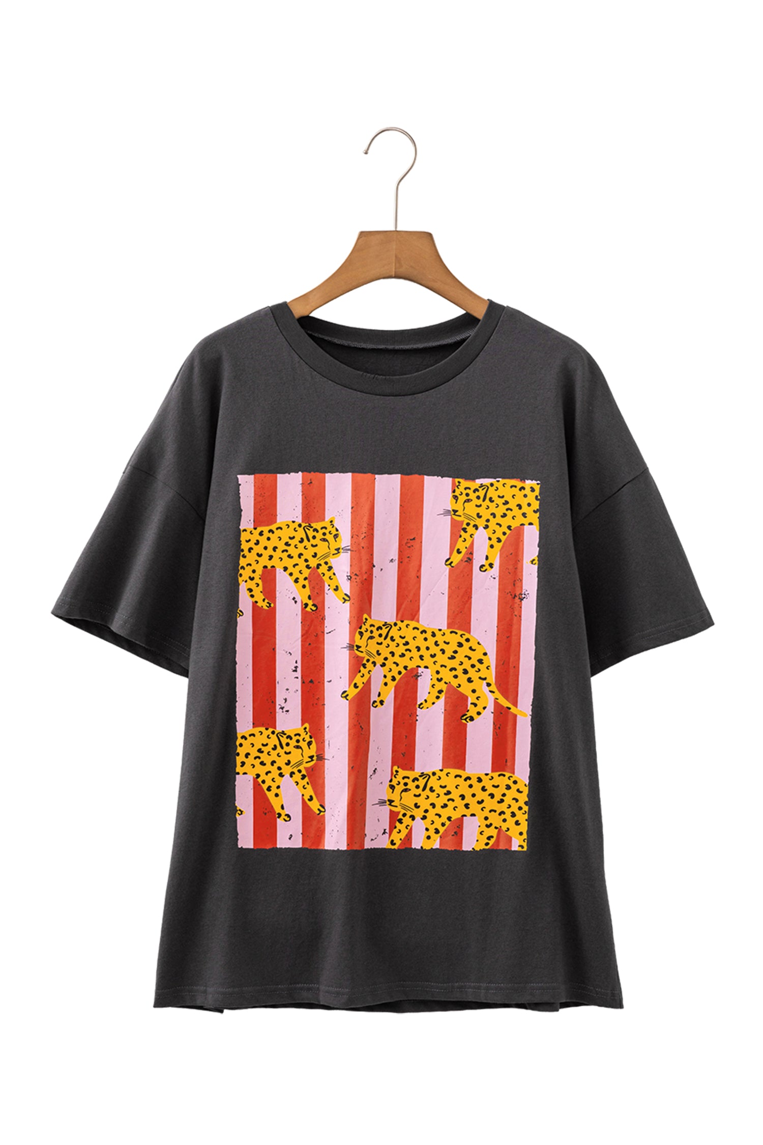White Cheetah Striped Print Retro Fashion Graphic Tee