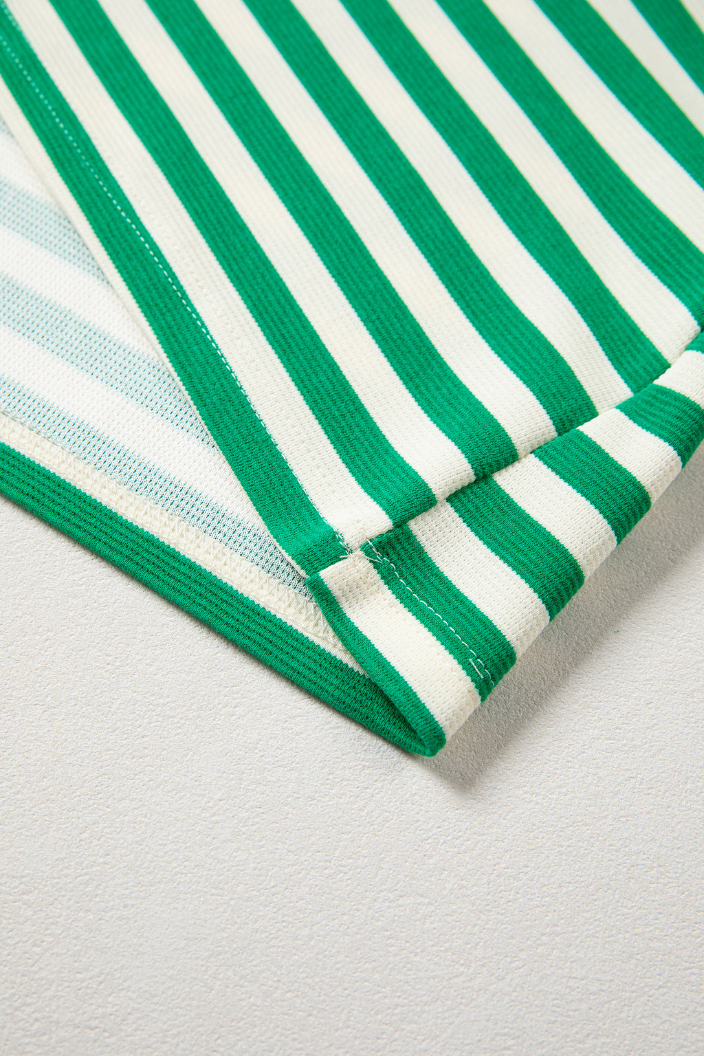 Blue Stripe Contrast Trim Polo Collar Ruffled Short Sleeve Blouse